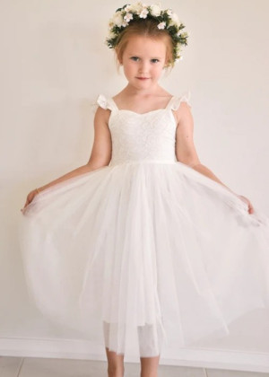 Ivory Lace Tulle Open Back Flower Girl Dress